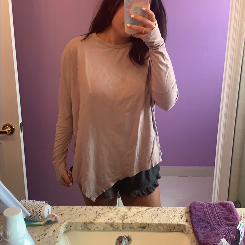 asymmetrical pink nude long sleeve shirt